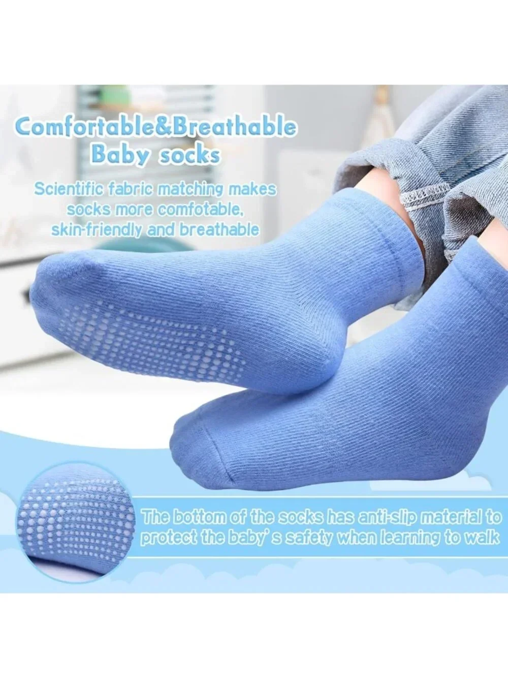 12 Pack Non-Slip Toddler Baby Socks with Grips for Kids 1-7 Years - Colorful